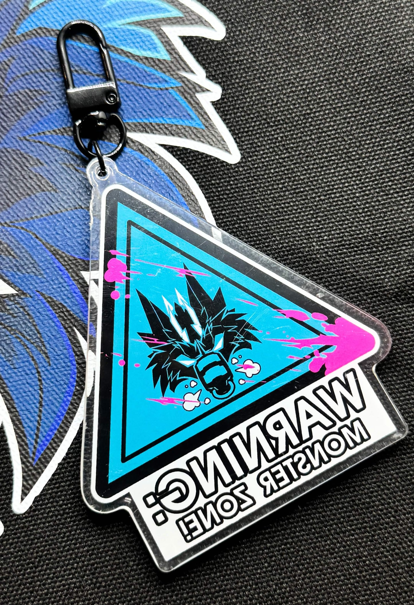 'DANGER: MONSTER ZONE' Keychain (blue)